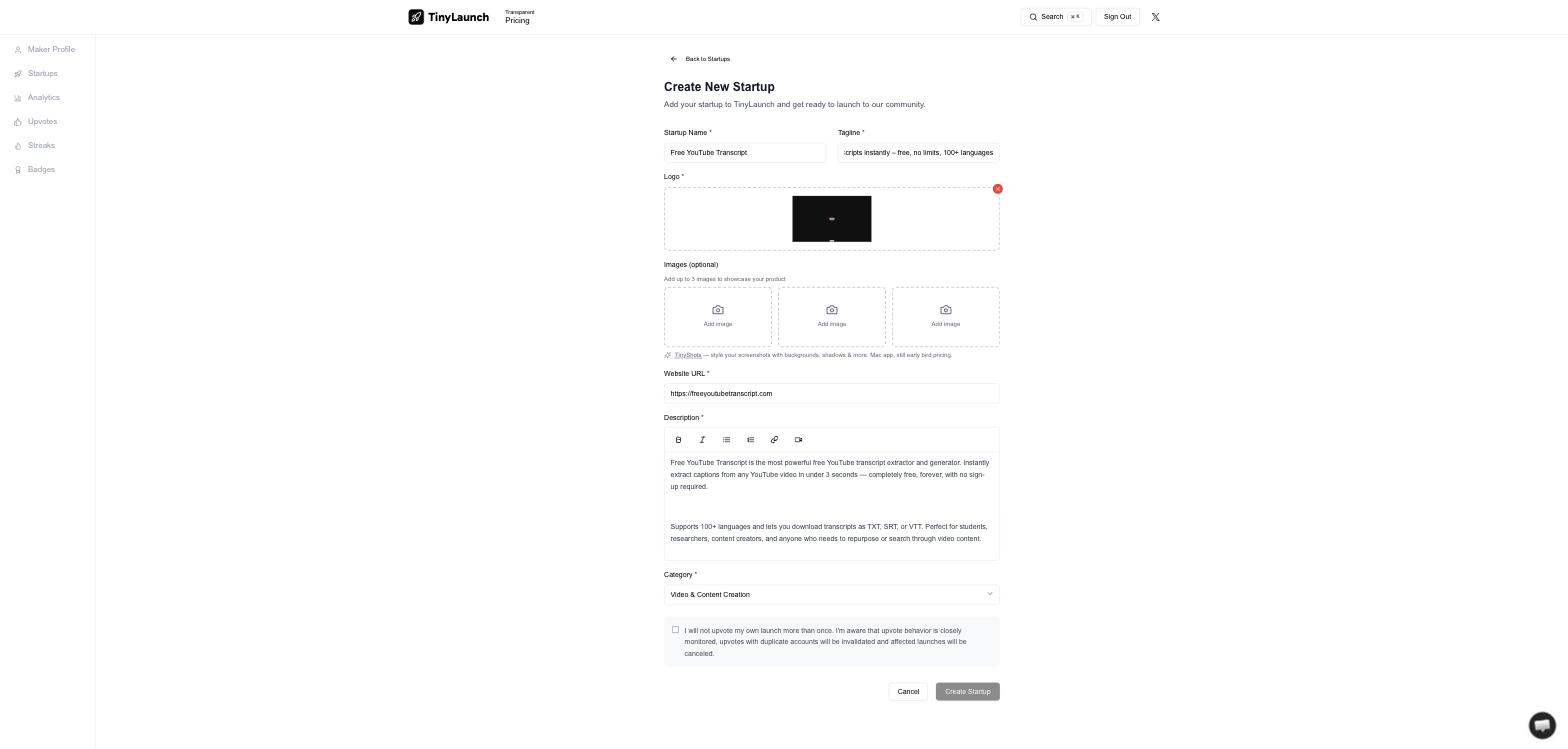 Free YouTube Transcript logo
