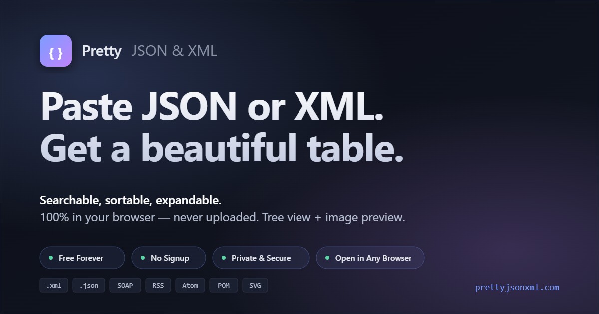Pretty JSON & XML logo