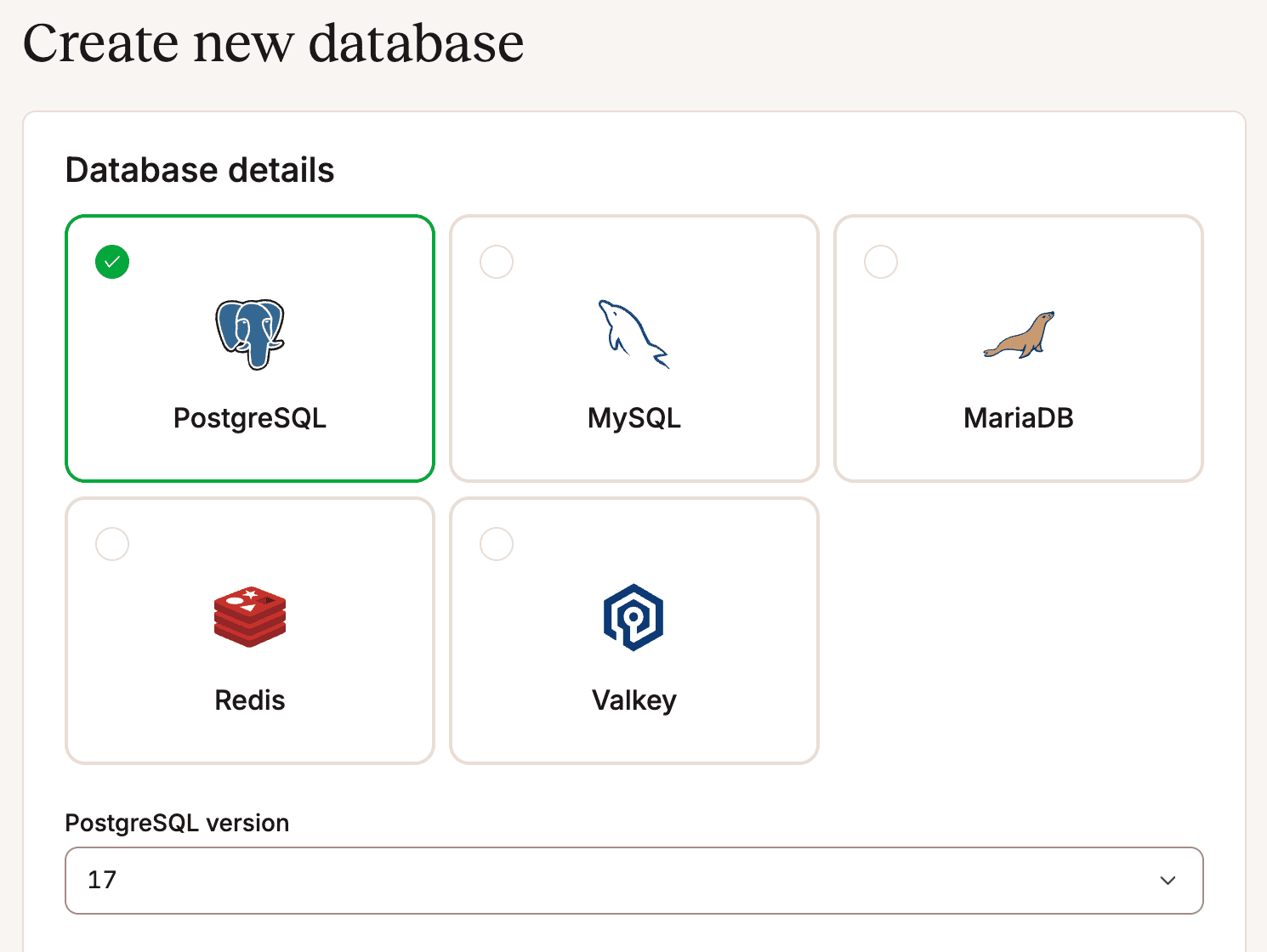 Sevalla Database Creation