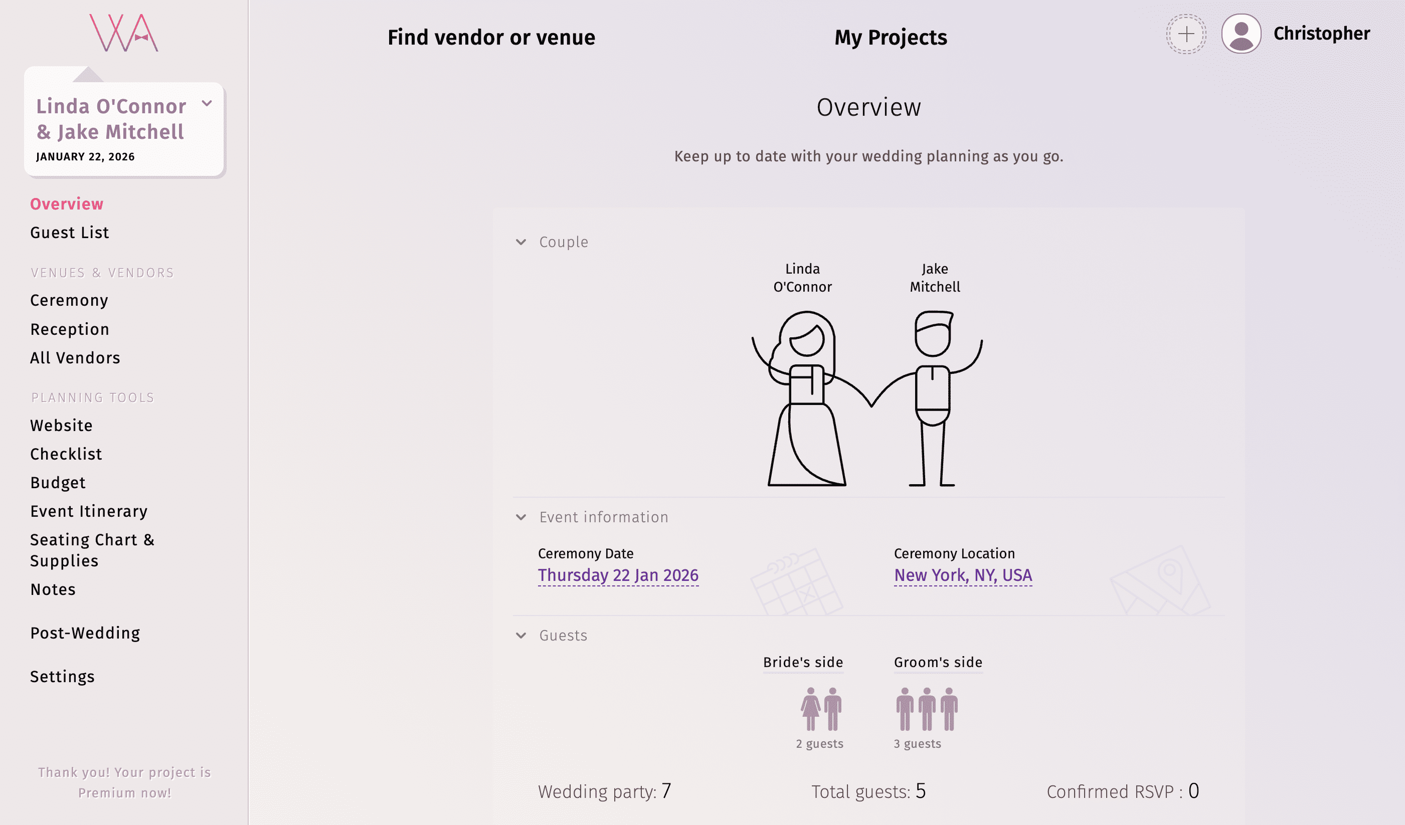 Wedding Planning Assistant Dashboard